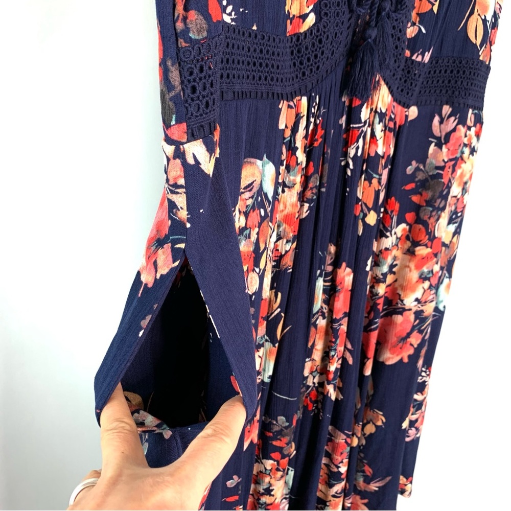 NWT Torrid Mini Gauze Lace Up Skater Dress Sz 1X Navy Blue Floral Print Boho - Picture 8 of 11